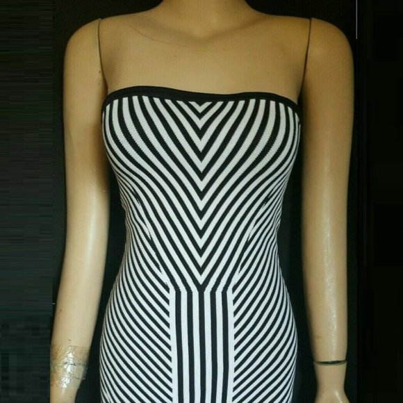 GUESS Stripe Bodycon Knit Strapless Mini Dress - Picture 9 of 16